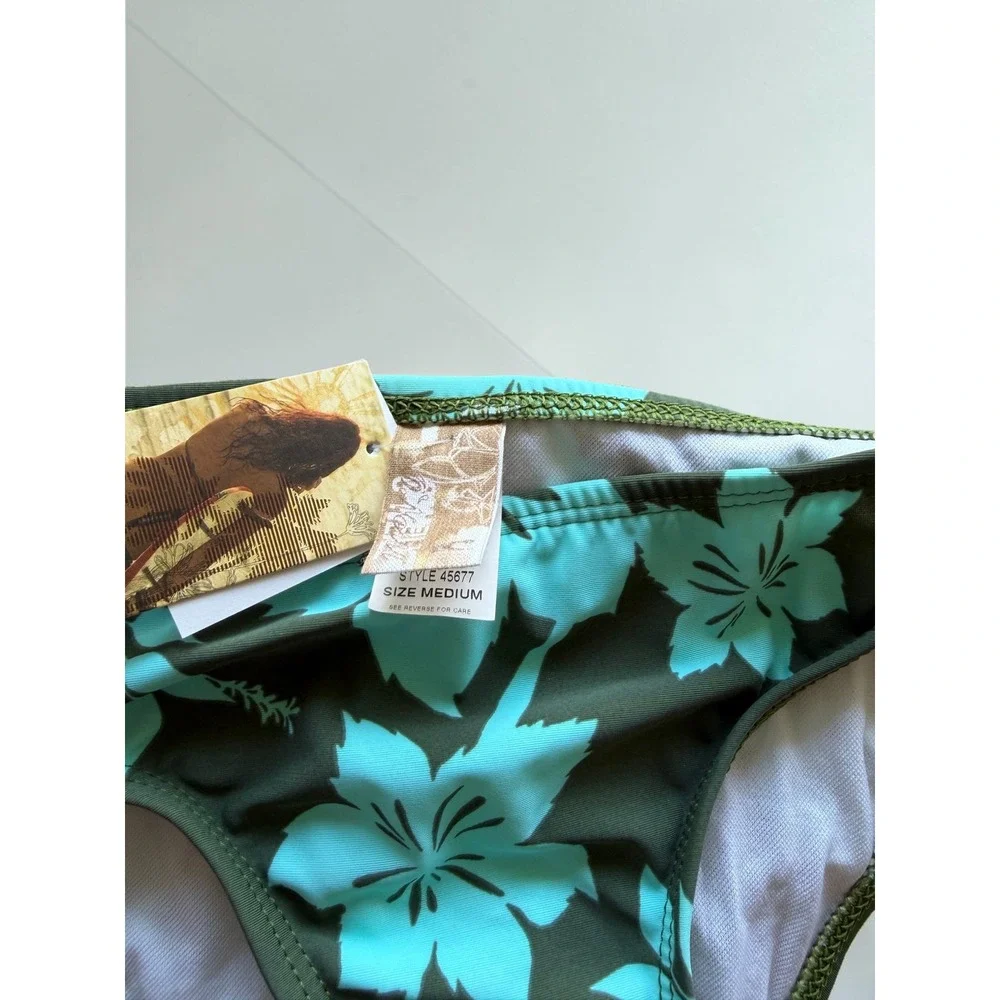 O'Neill Tiki Room Retro Pant Bikini Bottoms Olive Green Turquoise Floral NWT M
